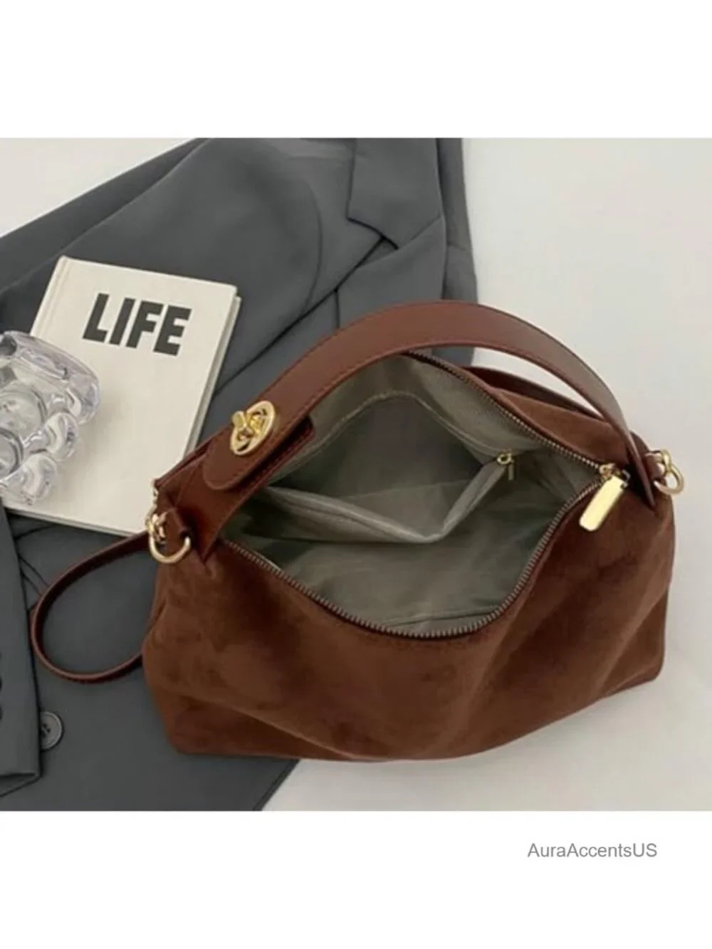 Suede Crescent Hobo Shoulder Bag Crossbody Purse Tote Handbag